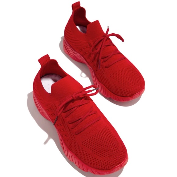 Red Slip On Comfy Athleisure Sneakers - Picture 3 of 11